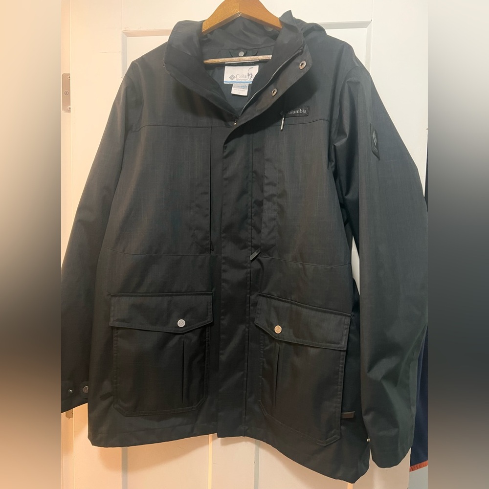 Columbia Men's Black Raincoat Horizons Pine II Interchange Jacket Omni Tech L XL - Picture 2 of 9